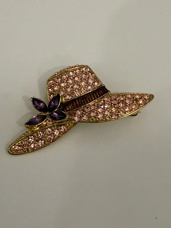 Monet Pink and Purple Rhinestone Hat Brooch - Picture 1 of 5
